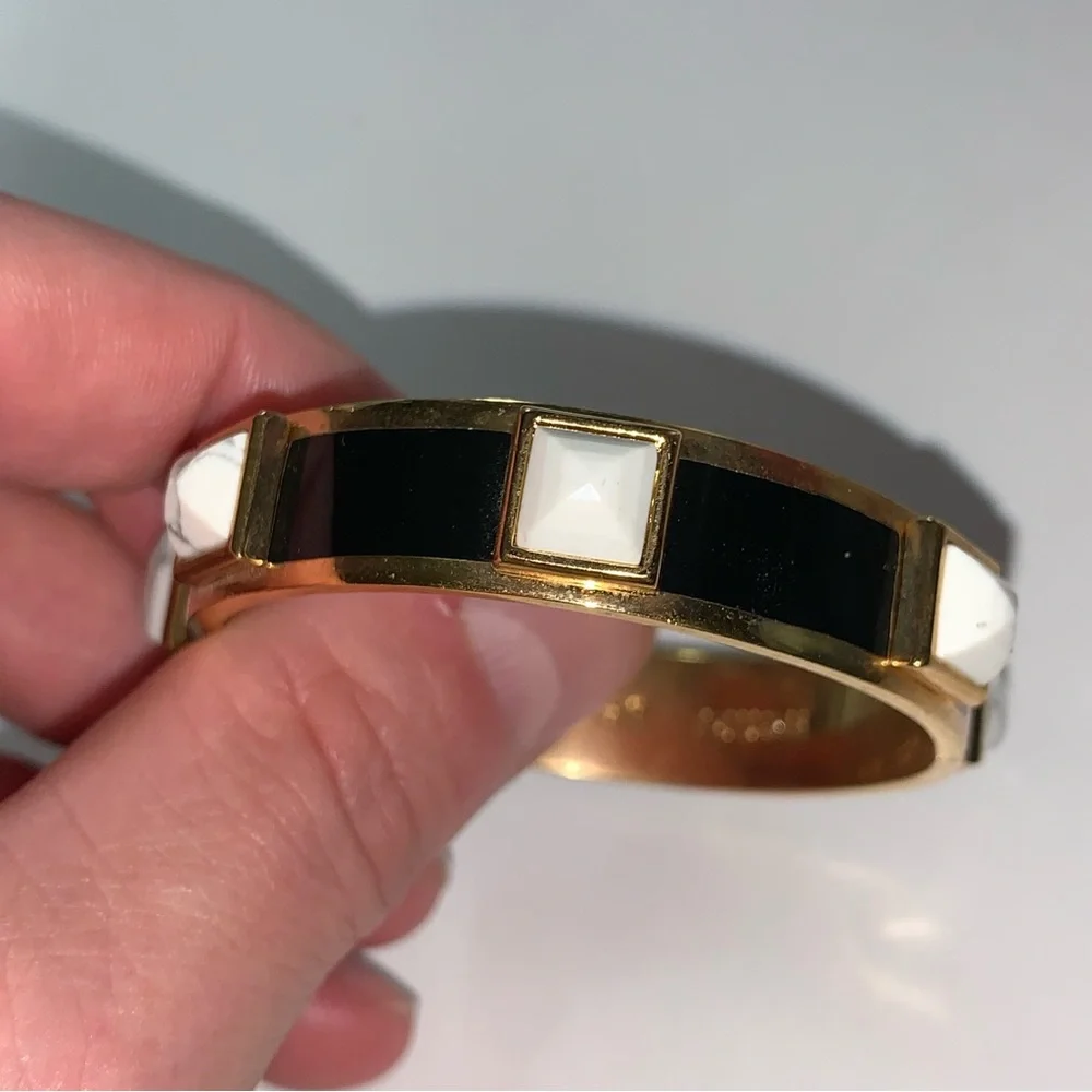 HENRI BENDEL 14k yellow gold plated CLICK CLACK cuff BRACELET w/stone STUDS - Picture 8 of 16